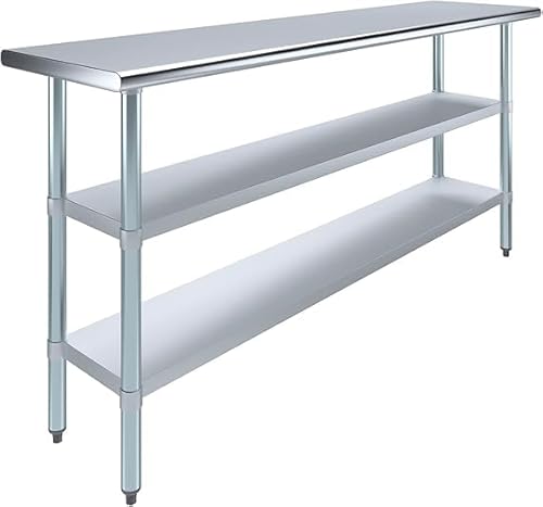 Express KitchQuip Stainless Steel Work Table with Double Undershelf – Commercial Prep Table for Restaurant, Kitchen, Bakery – NSF Certified (18 x 72)