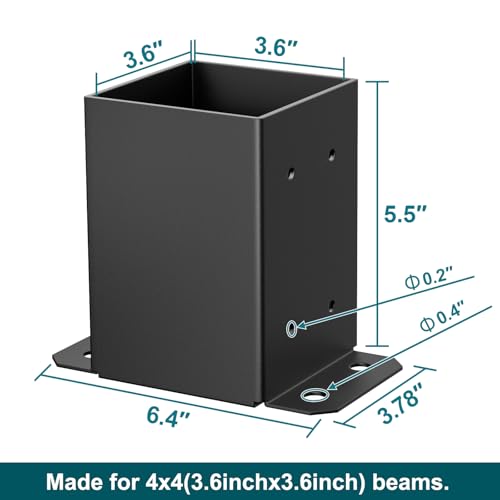 Post Base 3.5''×3.5'' Heavy Duty Post Base 5pcs Black Cover Wood Post Anchor Deck Base Plate for Pavilion Deck Railing Support Trim Anchor