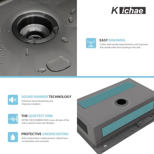 Image of Kichae 36 Black Kitchen Sink Drop In Waterfall Stainless Steel 16 Gauge