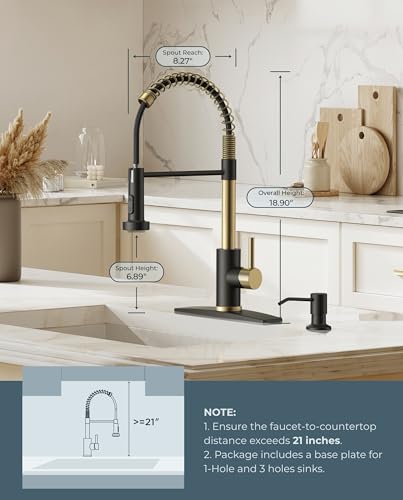 Image of FORIOUS Kitchen Faucet with Pull Down Sprayer, Stainless Steel Commercial Single Handle Classic Spring Pull Out Sink Faucet for Pot Filler, Farmhouse Camper Bar Laundry Room, Black Gold