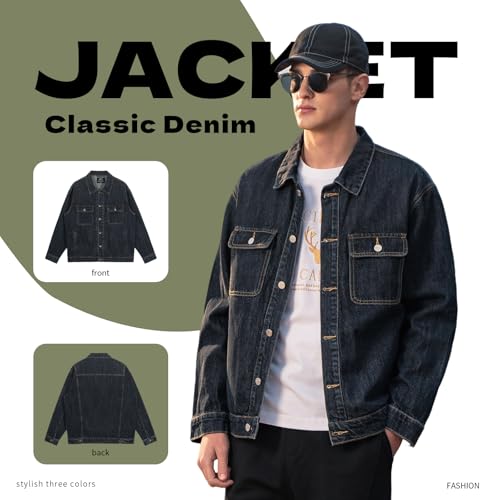 Image of Denim Jacket Men Vintage Autumn and Winter Tops Mens Denim Trucker Jacket