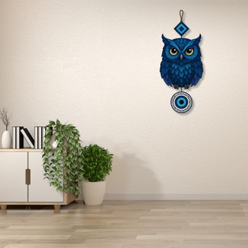 Image of GiftOday Owl Shape Wooden Wall Hanging For Home & Kitchen Decor | Evil Eye Decoration Livingroom, Bedroom | Modern Artwork | Designer Mdf Item | Wall Hanging Ornament Door Decorative (18 x 30 CM)