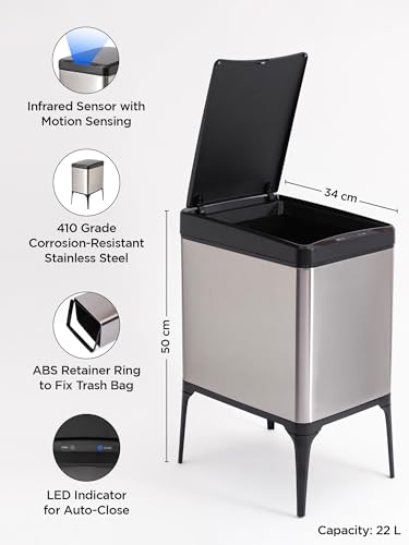 Image of UMAI Stainless Steel Dustbin with Lid 22L I Automatic Smart Sensor bin for Kitchen Bedroom Bathroom Office I Durable I High Legs I Dustbin with Stand Included