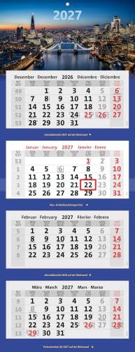 Kombi 4-Monatskalender 2027 Bürokalender großer Wandkalender vier Monate mit Bild (Skyline)