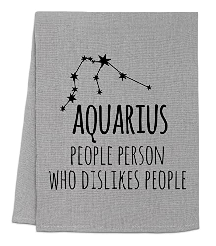 All Signs Of The Zodiac, Funny Flour Sack Kitchen Towel, Sweet Housewarming Gift, Farmhouse Kitchen Decor, White Or Gray (Grey, Aquarius) #TOP9