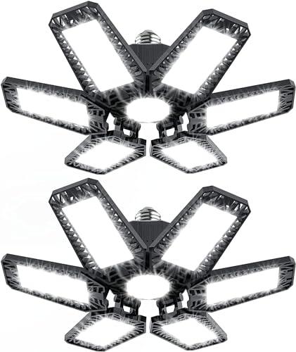 YIQIBRO Luz de Garaje LED Lampara Garaje - 185W 18500LM 6500K Luz Garaje LED 2 Piezas, Luz LED Garaje con 6+1 Paneles Deformables，Lamparas de Techo de LED E27/E26 para Garaje, Taller, Sótano
