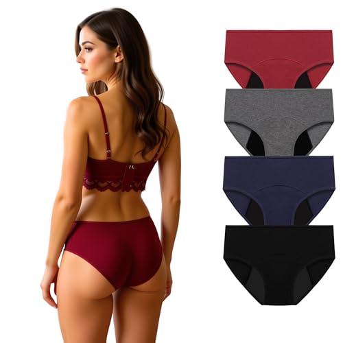 FLADY Lot de 4 culottes menstruelles pour incontinence à flux abondant - Sous-vêtements pour femme - Culotte de maternité pour femme - Sous-vêtements menstruels pour femme - Culotte taille haute pour