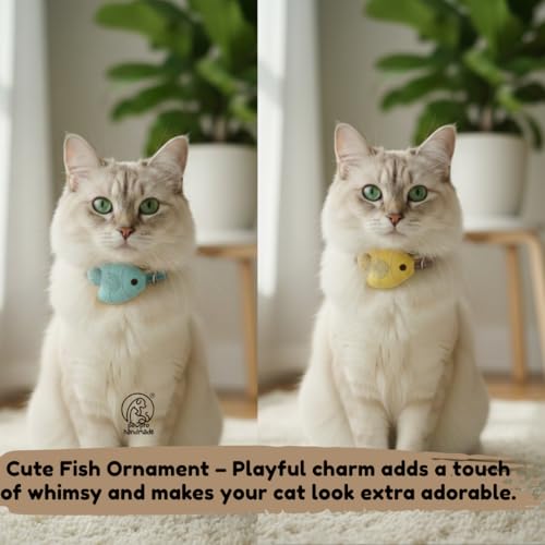 Image of PAWPRO HANDMADE Cat Collars with Breakaway Buckle - Set of 4, Adjustable 8-13 Inches, 1 /2 Inch Width, Soft Double‑Layer Nylon with Cute Fish Charm, Stylish & Comfortable (Multicolor)