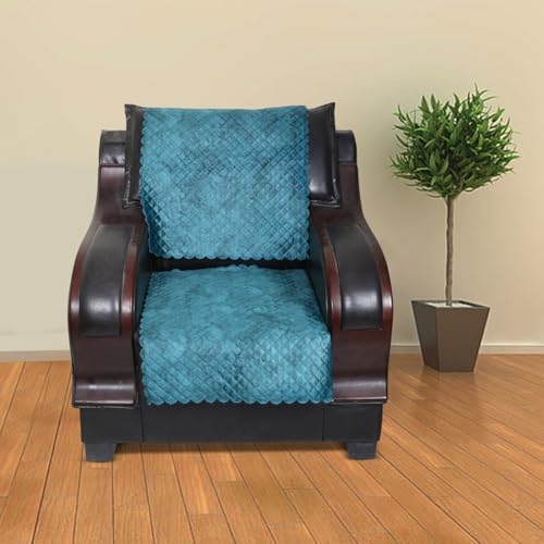 Image of 5 Seater Sofa Cover | Universal Non-Slip Fully Covered Protector for 3+1+1 Sofa Set | Durable Slipcover for Living Room Quilted Luxe (Ocean Teal)