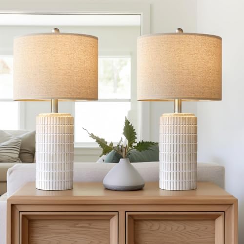 PoKat 23" Modern Ceramic Table Lamp Set of 2 for Living Room Bedr...