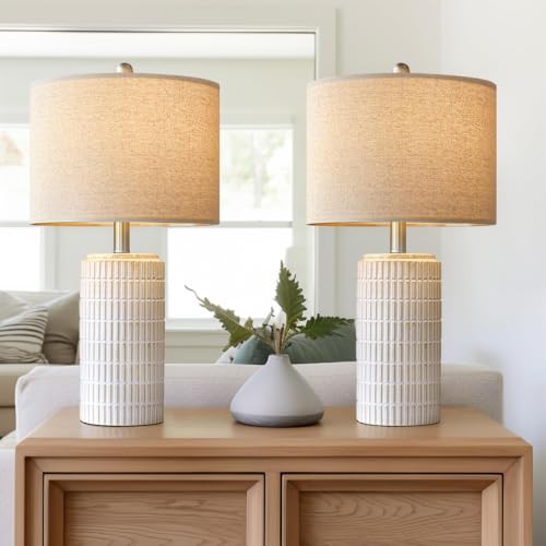 PoKat 23' Modern Ceramic Table Lamp Set of 2 for Living Room Bedroom, White