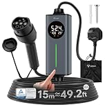 GONEO Portable EV Charger 15M | 3 Pin UK Plug to Type 2 Electric Car Charging Cable 10A 2.3kW | Temperature Monitor, Earth Fault & Leakage Protection | Adjustable Current & Timer for Home & Travel