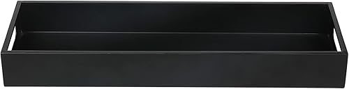 Miniatura 6 de MyGift Bandeja decorativa de metal negro mate de 16 pulgadas, bandeja rectangular estrecha con asas recortadas