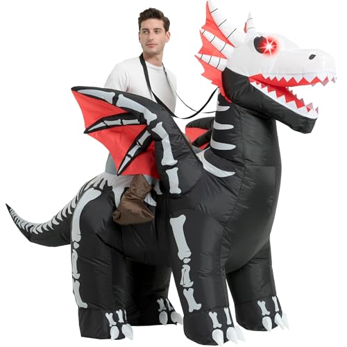 One Casa Inflatable Costume Adult,Blow Up LED Light Eyes Skeleton