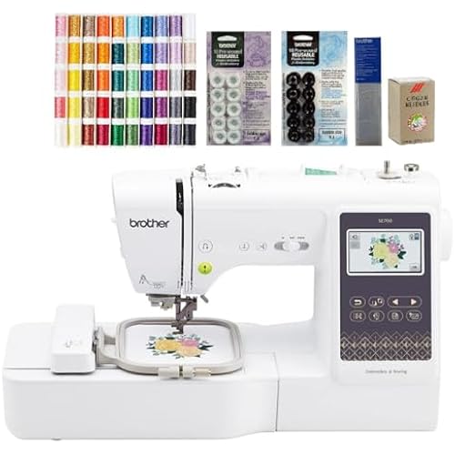 Brother SE700 Sewing and Embroidery Machine, 50-Piece Designio Thread Set, 20 Bobbins, 100-Piece 75/11 Embroidery Needles, Stabilizer Roll