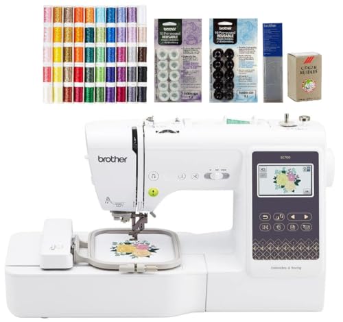 Brother SE700 Sewing and Embroidery Machine, 50-Piece Designio Thread Set, 20 Bobbins, 100-Piece 75/11 Embroidery Needles, Stabilizer Roll