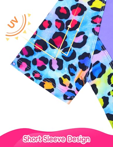 Image of Girl Swimsuits 2 Pieces Multicolor Short Sleeve Quick Dry Durable Rash Guard Set with Shorts