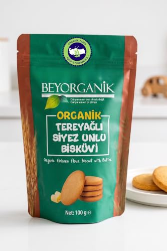 Organik Siyez Unlu Tereyağlı Bisküvi 100 g Atıştırmalık, Buğday Unu ve Elma Suyu Konsantreli