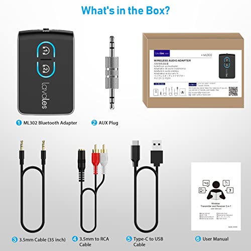 Lavales Bluetooth 5.3 Transmitter Receiver For In-Flight Tv To 2 Airpods/Headphones, Bluetooth Adapter For 3.5Mm Jacks On Airplane, Aptx Adaptive/Low Latency For Tv/Pc/Gym/Cars #TOP7