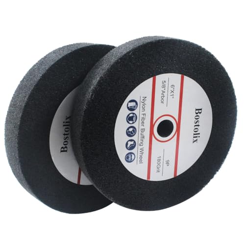 Bostolix 2 Pcs 6 Inch 9P Hardness Nylon Fiber Buffing Wheels, 5/8'' Arbor Hole Fiber Buffing Sanding Wheels for Bench Grinder, Table Grinder