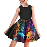 Uourmeti Rainbow Wolf Girls Summer Dresses Sleeveless Sundress for Beach Wear Big Kids A-Line Dance Skirts 11-12 Teens Tank Twirly Dress Knee Length