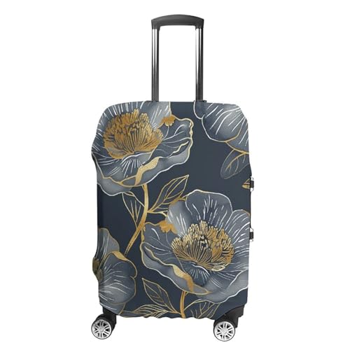 Travel Luggage Cover Spandex Suitcase Protector Washable Baggage Covers Gray And Gold Elastic Scratch-Resistant Luggage Cover Protector Fits 18-32 Inch Luggage