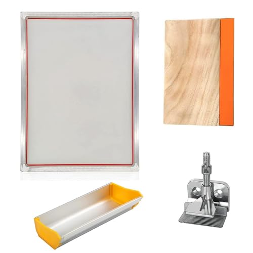 Kit de serigrafía A3/A4 con marco de aluminio y malla 50-420 (1 unidad) - Kit de impresión DIY for camisetas, papel, plástico y más(A4kitsx100Tx250mesh)