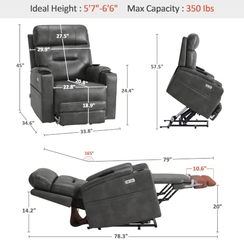 Image of MCombo Lift Chair for Tall Man 6'6'', Dual Motor Power Lift Recliner Chair for Elderly, Lay Flat for Sleeping, Heat and Massage, USB & Type C, Faux Leather 7755 (Grey)