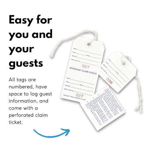 Hotel Luggage Claim Tag with String, Serial Numbering, and Perforated Claim Ticket – Blank White Disposable Bag Tags for Hotel and Motel Bag Storage (Set of 1000) - Image 3