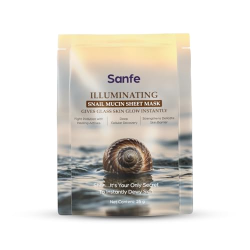 Image of Sanfe Illuminating Korean Snail Mucin Sheet Mask for Glass Skin Glow - Deep Hydration, Barrier Strengthener, and Repair for Tired, Dull, Dry Face (25g, Pack of 1