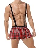 HAVBX Men's Costume outfit Mini Skirt, Red Plaid Sissy Skirt For Men crossdresser clothes (Red, One Size)
