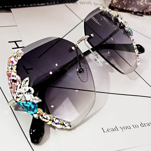 Vintage Rimless Crystal Sunglasses,Women Bling Diamond Sun Glasses,Women Shades Rimless Rhinestone Sun Glasses 5