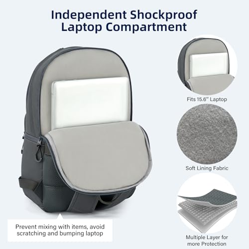 Carry On Travel Backpack For Women, 18 Inch Water Resistant Large Backpack Lightweight Bookbag For Men, 8x14x18 Personal Item Bag Casual Daypack Backpacks For Work Office Commuter (Dark Gray)4