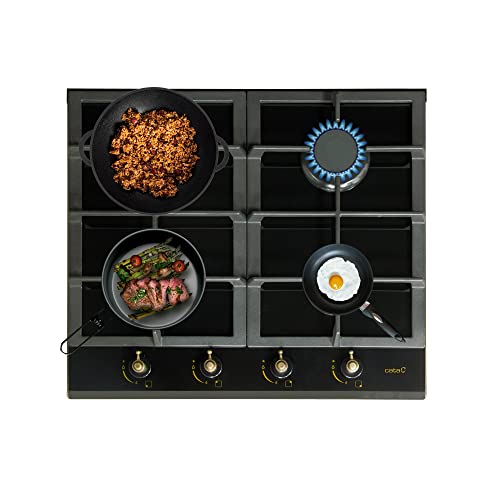 CATA RCI 631 BK Gasherd mit Butangas und 4 Gaskochfeldern 1 Dreifache Krone Geeignet für das Kochen mit Erdgas 58 cm Breite Gesamtleistung 8 kW Brenner und Grills mit Gas aus Eisen