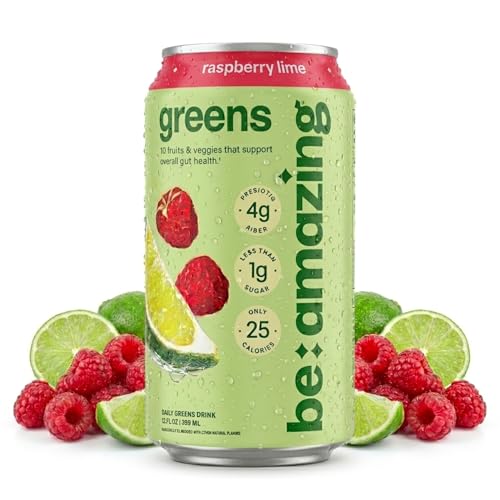 Image of Be Amazing Greens Drink, Raspberry Lime, Vitamin Drinks With 10 Organic Fruits and Vegetables, Coconut Water, Vitamin C, and Prebiotic Fiber, 25 Calories, Low Sugar, Vegan and Gluten Free, 8 Pack