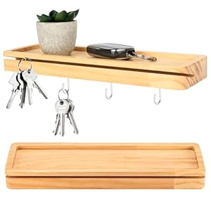 Guarda Llaves Pared, Porta Llaves de Pared de Madera, Llavero de Madera con 4 Ganchos para Entrada, Pasillo, Dormitorio, Oficina, Decoración Hogar