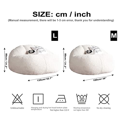 Borrgtu Bean Bag Chair,No Filling Living Room Furniture Big Round Soft Fluffy(It Was Only A Cover, Not A Full Bean Bag) Faux Fur Beanbag Lazy Sofa Bed Cover Giant Fur Bean Bag Cover, White, 80X100Cm #TOP5