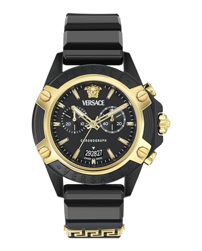 Versace Icon Active Collection Luxury Mens Watch Timepieces with a Black Strap, Case and Dial