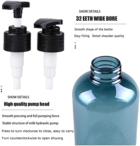 3 Pack 500ml Empty Shampoo Bottles Soap Dispenser Bottle with Pump 18Ounce Refillable Body Wash Shampoo and Conditioner Bottles Blue Plastic Pump Bottle Dispenser for Bathroom