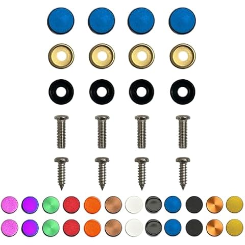 Color: Blue - License Plate Screws - Stainless Steel, Set of 4 Fasteners - for Front or Rear License Plates, Frames or Covers on Car, Truck, SUVs - Rustproof, Self Tapping and M6 Screws Aluminum caps Cover