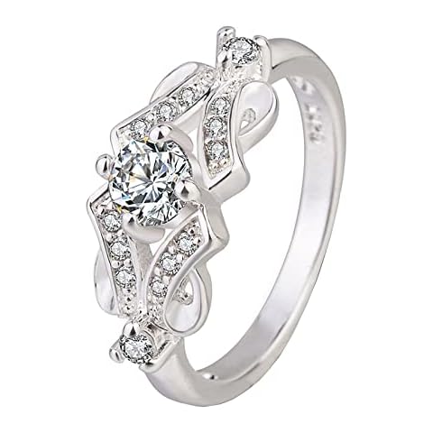 Fashion Ring Exquisite Zircon Ring Diamond Ring Flower Ring Engagement Ring for Women and Girls Moving Ring Set (Silver, 9) Cover