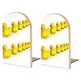 Gelbes Badeentenspielzeug aus Gummi auf weißem Bücherregalhalter, Buchstützen, Buchständer für Schule, Zuhause, Büro, Schreibtische, Bibliothek, Bücher, Filme, DVDs, Akten, Zeitschriften M