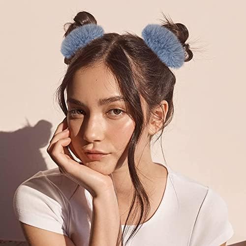 Miniatura 2 de Lazos para el cabello con pompones rosados, con pelo sintético de conejo, elásticos rosados, para coleta de caballo para niñas y mujeres, accesorios