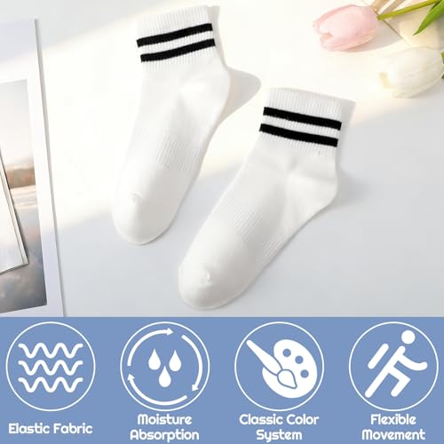 Image of Womens Crew Socks Striped Trim Casual Crew Socks Mid Calf Ankle Sock Vintage Retro Gym Running 6 /8 Pack