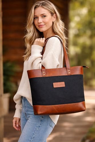 Image of Comfabie tote Bag for Women Handcrafted Women's Canvas Bag with pure Leather Shoulder Tote Bag & Handbag for Office and College | Women Office Bag for Ladies | Ladies Purse Handbag | leather tote bag