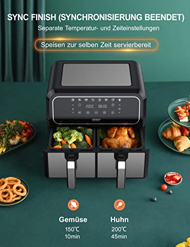 Innsky Dual Zone Hot Air Fryer, 2 Chamber No. 8 L, 8 Programmes, Double Air Fryer, Air Fryer with 2 Baskets, Deep Fryer Hot Air without Oil, Dual Cook, Synchronising Ready Technology, Shake Mode