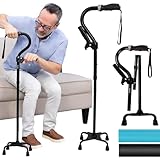 Vive Stand Assist Cane - 4 Prong Adjustable Cane with Extra Handle for Men, Women & Seniors, Stability Aid for Sit to Stand Support, Balance Assistance for Elderly, Handicapped & Disabled