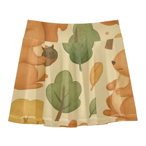 Cute Squirrels Beige Toddler Tennis Skirts Print Girls Skorts Athletic Shorts Butterfly Skirt 4t2