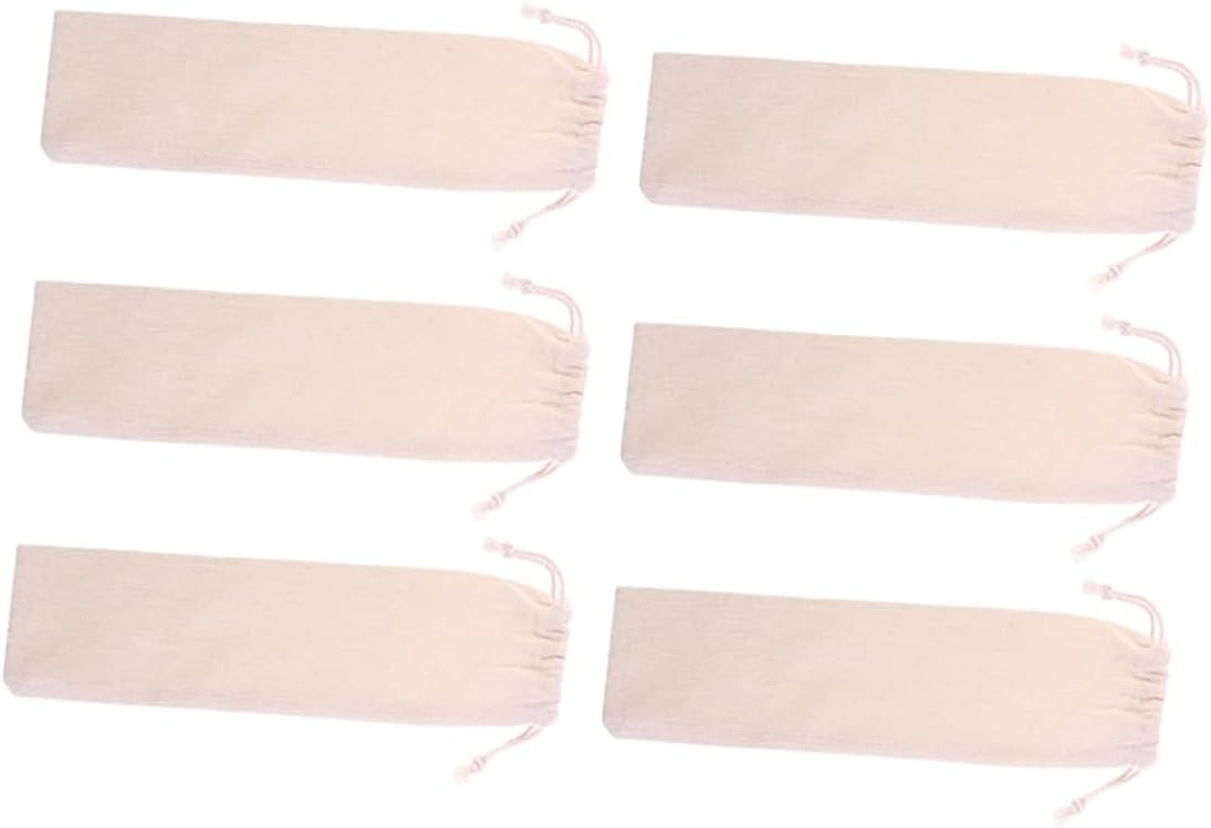 6pc Reusable Straws Bulk Straw Holder Travel Pouch Cotton Bag Storage Bag Carrying Case