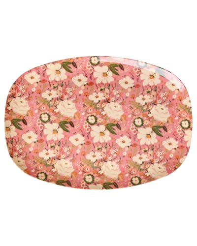 ReWu Rice Melamin Teller Tablet - Blumen Pink - Geschirr Melamingeschirr Kindergeschirr Kinder Camping BBQ Picknick Bruchsicher BPA-frei Wiederverwendbar Kunststoffgeschirr 30 x 22 cm